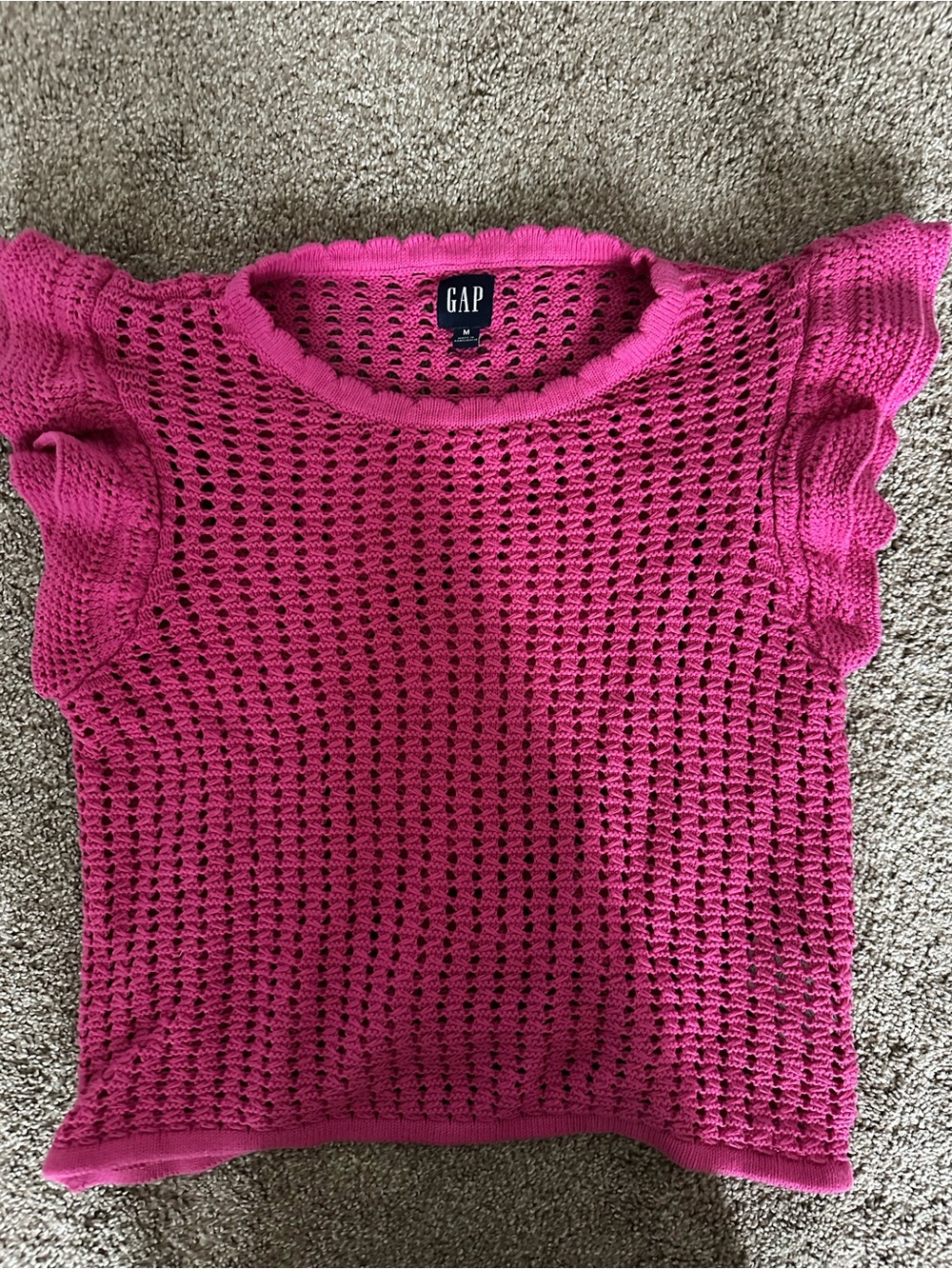 GAP Hot Pink Crochet Knit Ruffle Sleeve Top